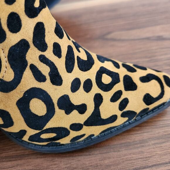 Qupid Womens Slay Faux Suede Animal Print Ankle Bootie Slingback Black Brown 6.5 - Picture 6 of 8